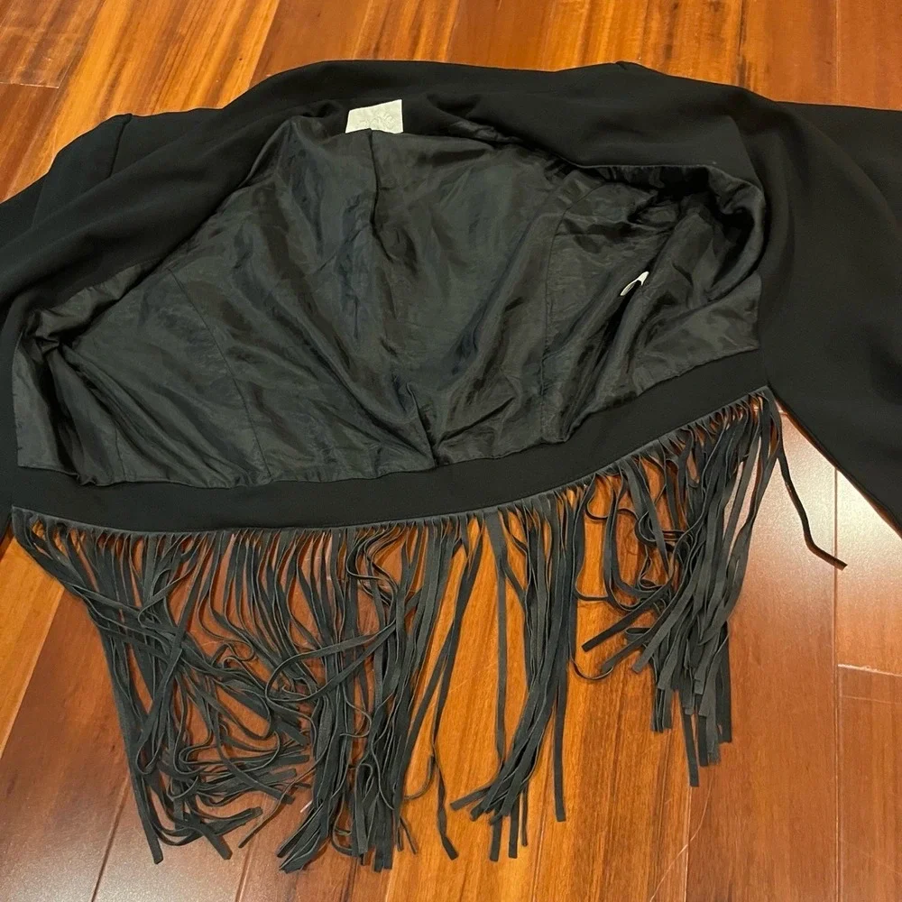 Cache Black Jacket Fringe Trim Single Button Notched Lapel‎ Blazer Western Sz 14